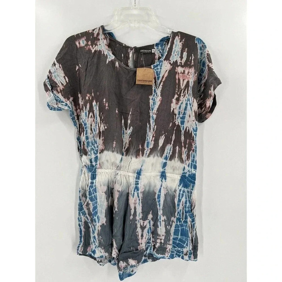 Earthbound Trading Co Gray/Blue Tie Dye Romper Size Small New With Tags - Picture 2 of 10